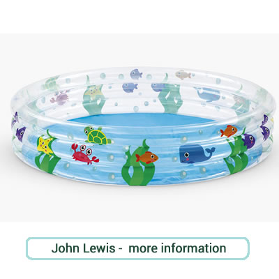 Kids paddling pool with 3, inflatable rings and patterned with an under sea scene.